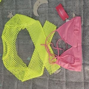 Neon fishnet super crop top